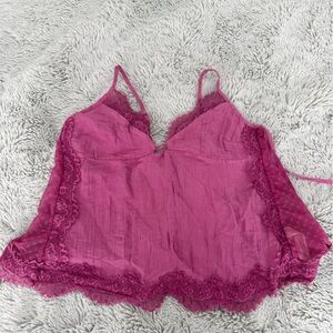 Free People Pink Lace Trim Chemise